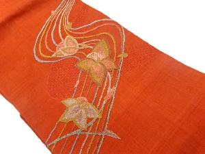 手織り紬汕頭相良刺繍曲線に花模様名古屋帯